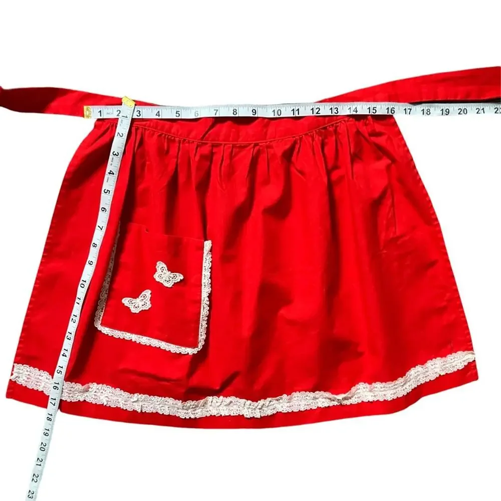 Elegant Red Apron with Lace Trim